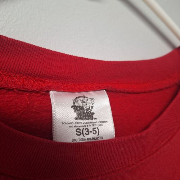 Tom and Jerry Sweatshirt Crewneck Red Womens Junior Small 3 5 Cat Mouse Cartoon - Picture 4 of 9